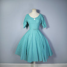 Load image into Gallery viewer, BRIGHT GREEN ATOMIC PRINT 50s FULL SKIRT COTTON DRESS - S