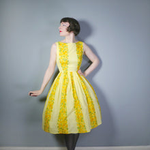 Load image into Gallery viewer, VIBRANT YELLOW MURRAY MILLMAN 50s 60s FLORAL PRINT DRESS - S