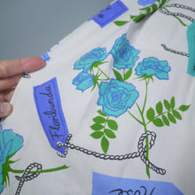 Load image into Gallery viewer, 50s 60s FULL COTTON SKIRT IN BLUE AND WHITE WITH LABELED ROSE PRINT - 26&quot;
