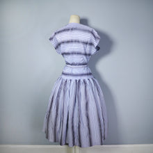 Load image into Gallery viewer, 50s DUSKY BLUE-GREY AND BLACK STRIPED DRESS - M