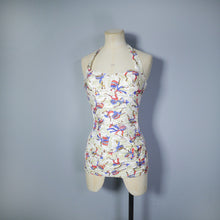 Load image into Gallery viewer, 50s JANTZEN NOVELTY DRUMMER PRINT SHIRRED COTTON SWIMSUIT - XS