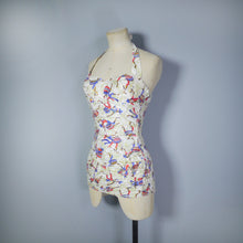 Load image into Gallery viewer, 50s JANTZEN NOVELTY DRUMMER PRINT SHIRRED COTTON SWIMSUIT - XS
