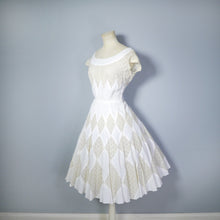 Load image into Gallery viewer, WHITE 50s DIAMOND BRODERIE ANGLAISE PATCHWORK SUMMER DRESS - XS