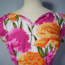 Load image into Gallery viewer, BRILKIE BRIGHT PINK AND ORANGE HUGE CARNATION FLORAL PRINT 50s 60s DRESS - S