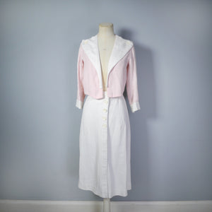 70s does 40s PASTEL PINK AND CREAM 2 PIECE CROPPED JACKET AND SKIRT SET - XS