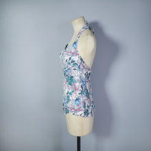 Load image into Gallery viewer, 50s BIG BLUE ROSE FLORAL PRINT SHIRRED COTTON SWIMSUIT - S-M