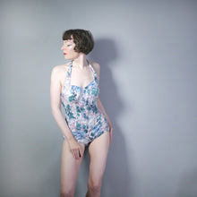 Load image into Gallery viewer, 50s BIG BLUE ROSE FLORAL PRINT SHIRRED COTTON SWIMSUIT - S-M