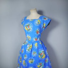 Load image into Gallery viewer, 50s HANDMADE NAUTICAL BOAT PRINT BLUE DAY DRESS - M