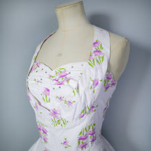Load image into Gallery viewer, 50s BUNNY CASUALS OF MIAMI RHINESTONED FLORAL HALTER FULL SKIRT DRESS - S