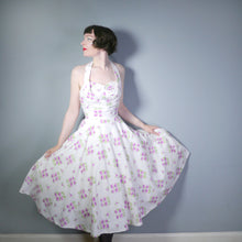 Load image into Gallery viewer, 50s BUNNY CASUALS OF MIAMI RHINESTONED FLORAL HALTER FULL SKIRT DRESS - S