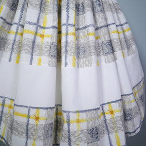 50s 60s YELLOW WHITE AND GREY CHECK COTTON DAY DRESS - S / petite