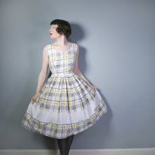 Load image into Gallery viewer, 50s 60s YELLOW WHITE AND GREY CHECK COTTON DAY DRESS - S / petite