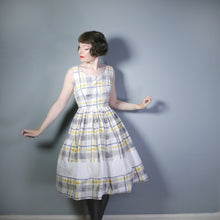 Load image into Gallery viewer, 50s 60s YELLOW WHITE AND GREY CHECK COTTON DAY DRESS - S / petite