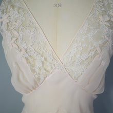 Load image into Gallery viewer, 60s PASTEL PEACH / PINK SHEER LACE NIGHTGOWN / LONG SLIP - XS