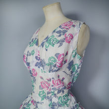 Load image into Gallery viewer, 50s FULL SKIRTED SEMI SHEER NYLON DRESS WITH ROMANTIC ROSE PRINT - S