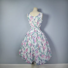 Load image into Gallery viewer, 50s FULL SKIRTED SEMI SHEER NYLON DRESS WITH ROMANTIC ROSE PRINT - S