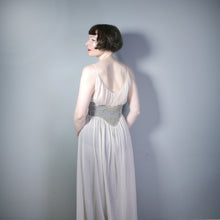 Load image into Gallery viewer, 60s SHEER PINK NYLON GRECIAN SLIP WITH GATHERED EMPIRE BUST AND FLOCKING - XS-S