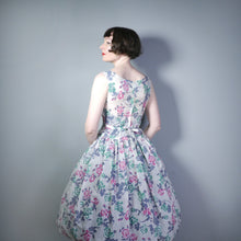 Load image into Gallery viewer, 50s FULL SKIRTED SEMI SHEER NYLON DRESS WITH ROMANTIC ROSE PRINT - S