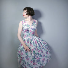 Load image into Gallery viewer, 50s FULL SKIRTED SEMI SHEER NYLON DRESS WITH ROMANTIC ROSE PRINT - S