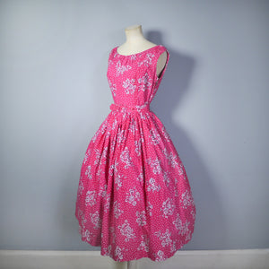 ROMANTIC RED AND WHITE POLKA DOT AND ROSE PRINT 50s DRESS - S