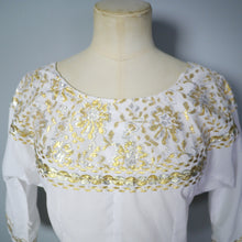 Load image into Gallery viewer, 50s WHITE AND METALLIC GOLD / SILVER LACE PATIO SKIRT AND BLOUSE DRESS SET - XS-S