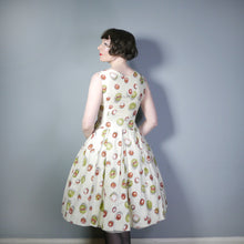 Load image into Gallery viewer, 50s NOVELTY AUTUMNAL CHESTNUT PRINT DRESS - XS / petite