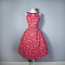 Load image into Gallery viewer, 50s RED NOVELTY APPLE PRINT COTTON DRESS WITH FULL SKIRT - S