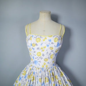 50s UNLABELED HORROCKSES APPLE AND CHERRY FLORAL PRINT SUN DRESS - S