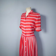 Load image into Gallery viewer, 40s RED WHITE PATTERNED SOFT RAYON BUTTON THROUGH DRESS - XS-S