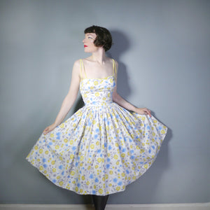 50s UNLABELED HORROCKSES APPLE AND CHERRY FLORAL PRINT SUN DRESS - S