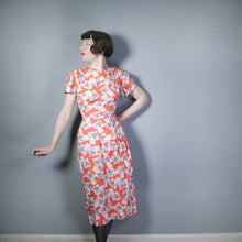 Load image into Gallery viewer, 40s RED MODERNIST CITYSCAPE NOVETLY PRINT FITTED DRESS WITH WRAP SKIRT - XS