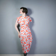 Load image into Gallery viewer, 40s RED MODERNIST CITYSCAPE NOVETLY PRINT FITTED DRESS WITH WRAP SKIRT - XS