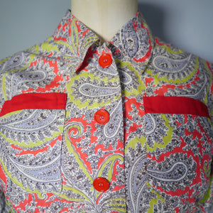 EARLY 50s BRIGHT GREEN AND RED PAISLEY PRINT SUN DRESS AND BOLERO - XS