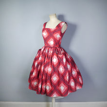 Load image into Gallery viewer, 50s RED CHECK DAY DRESS WITH FULL SKIRT AND POCKETS - XS / PETITE FIT