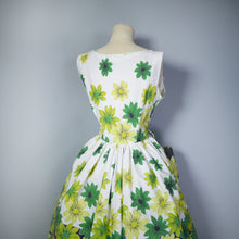 Load image into Gallery viewer, 50s VIVID GREEN FLORAL BORDER PRINT FULL SKIRED DRESS - S