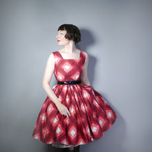 Load image into Gallery viewer, 50s RED CHECK DAY DRESS WITH FULL SKIRT AND POCKETS - XS / PETITE FIT