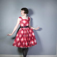 Load image into Gallery viewer, 50s RED CHECK DAY DRESS WITH FULL SKIRT AND POCKETS - XS / PETITE FIT