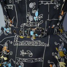 Load image into Gallery viewer, BLACK 50s COTTON DRESS WITH NOVELTY POODLE DOG PRINT - S