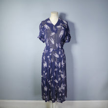 Load image into Gallery viewer, 40s NAVY BLUE AND WHITE PRINT SEMI SHEER DRESS WITH SHOULDER BUTTON DETAIL - M-L
