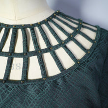 Load image into Gallery viewer, 60s CUT OUT LADDER NECKLINE DARK GREEN SHIFT DRESS - L