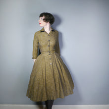 Load image into Gallery viewer, 50s &quot;FRESHLY&quot; MUSTARD AND BLACK STRIPED 2 PIECE SUIT / SKIRT AND BLOUSE SET - XS