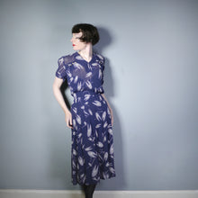 Load image into Gallery viewer, 40s NAVY BLUE AND WHITE PRINT SEMI SHEER DRESS WITH SHOULDER BUTTON DETAIL - M-L