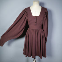 Load image into Gallery viewer, JEFF BANKS 70s BROWN WOOL BALLOON SLEEVE MINI SKATER DRESS - M