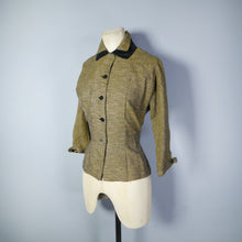 Load image into Gallery viewer, 50s &quot;FRESHLY&quot; MUSTARD AND BLACK STRIPED 2 PIECE SUIT / SKIRT AND BLOUSE SET - XS