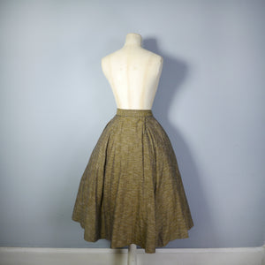 50s "FRESHLY" MUSTARD AND BLACK STRIPED 2 PIECE SUIT / SKIRT AND BLOUSE SET - XS