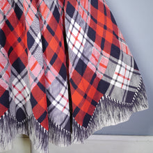 Load image into Gallery viewer, 50s RED BLACK AND WHITE TARTAN FULL CIRCLE SKIRT WITH TROMP L&#39;OEIL TASSLE HEM - 25.5&quot;