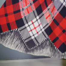 Load image into Gallery viewer, 50s RED BLACK AND WHITE TARTAN FULL CIRCLE SKIRT WITH TROMP L&#39;OEIL TASSLE HEM - 25.5&quot;