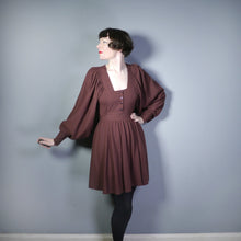 Load image into Gallery viewer, JEFF BANKS 70s BROWN WOOL BALLOON SLEEVE MINI SKATER DRESS - M