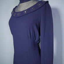 Load image into Gallery viewer, 40s NAVY CREPE EVENING MAXI DRESS WITH EMBELLISHED MESH NECKLINE - M-L