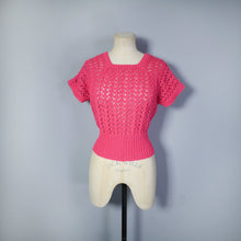Load image into Gallery viewer, HANDKNITTED RASPBERRY PINK LACE KNIT SQUARE NECK JUMPER - L